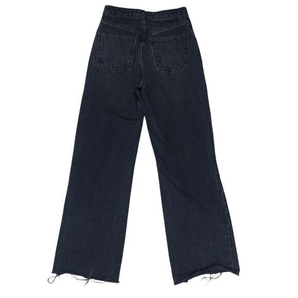 ZARA Jeans Women 4 Black High Rise Wide Leg Raw Hem Distressed Relaxed Fit Denim - Picture 5 of 15